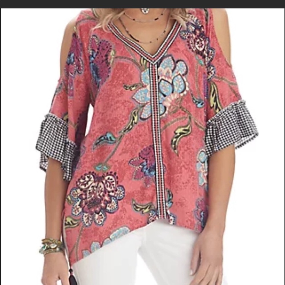 DEMOCRACY cold shoulder tassel top - Picture 1 of 9